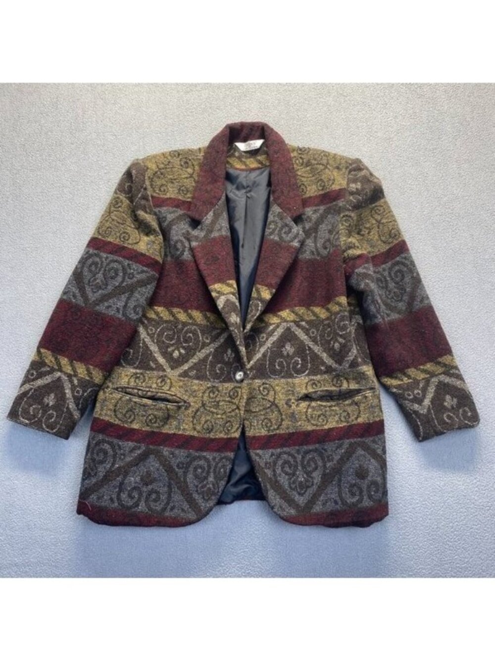 Vintage 90s Textured Tapestry Striped Geometric Blazer  M Funky Printed Jacket